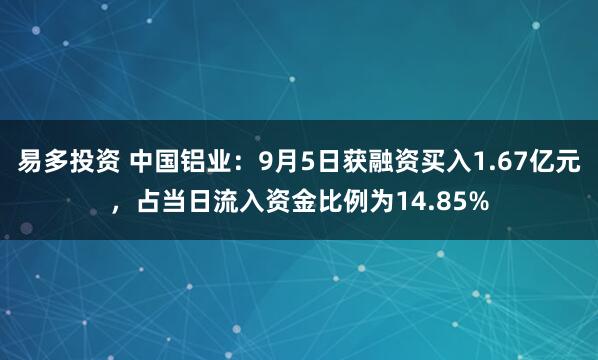 易多投资 中国铝业：9月5日获融资买入1.67亿元，占当日流入资金比例为14.85%